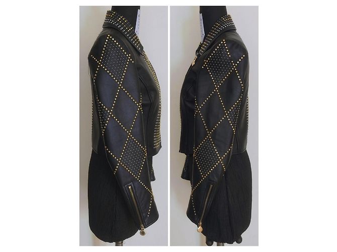 Versace For H&M Versace x H&M Jacket Black Leather Biker with Gold/Silver Studs XS 38 IT 2011 - view 8
