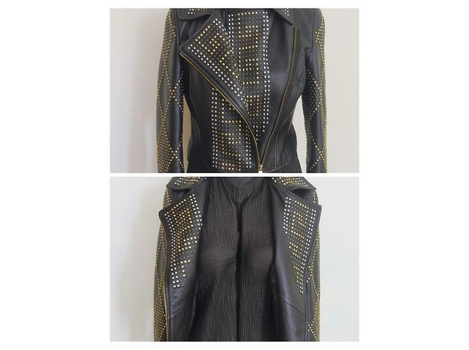 Versace For H&M Versace x H&M Jacket Black Leather Biker with Gold/Silver Studs XS 38 IT 2011 - view 9