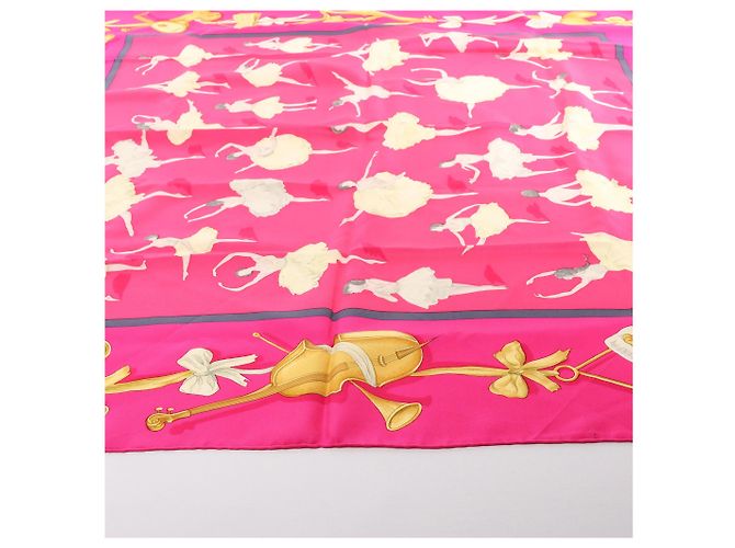 Foulard in seta Hermès Carré 90 "La Dance ballet" Rosa - vista 8