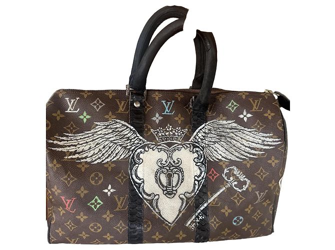 Borsa da viaggio Louis Vuitton Speedy personalizzata Marrone Nero Bianco - vista 2