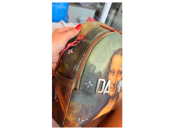 Zaino Louis Vuitton x Jeff Koons Masters Collection Mona Lisa Marrone Verde - vista 15