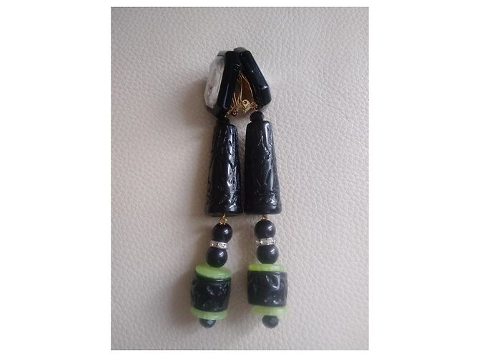 Autre Marque Art Déco Hängeohrringe aus Resin in Schwarz und Grün - Ansicht 3