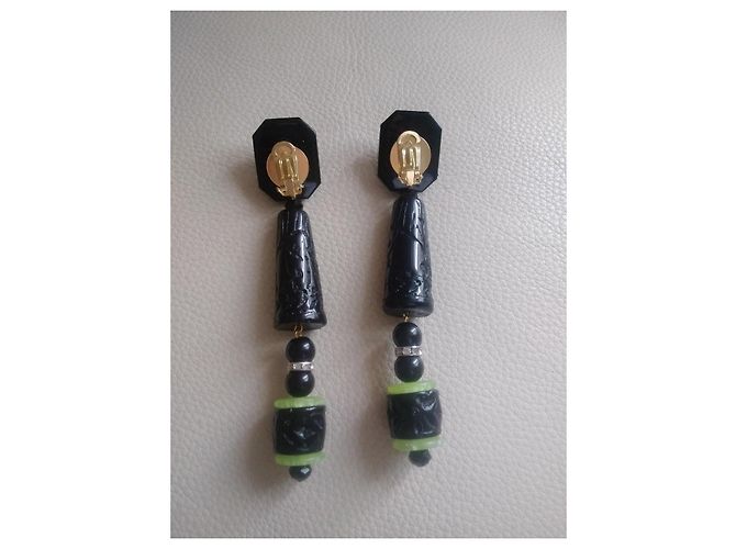 Autre Marque Art Déco Hängeohrringe aus Resin in Schwarz und Grün - Ansicht 4