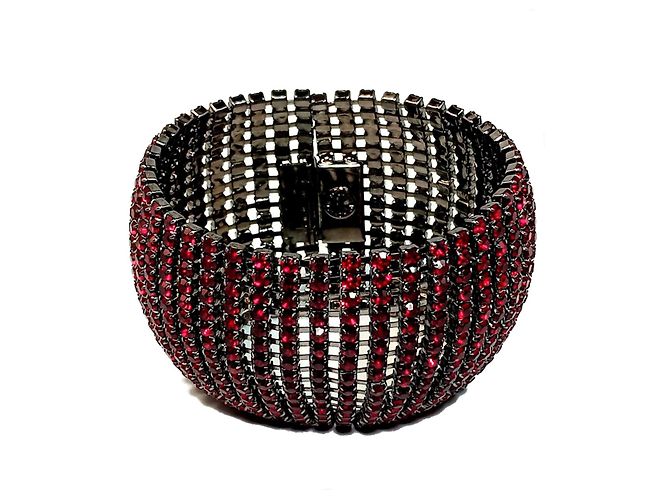 Autre Marque Roberta Chiarella Bracciale Cuff Largo in Cristalli Swarovski Rosso Rubino Bordò - vista 2