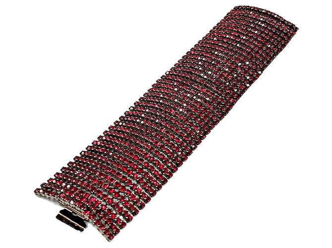 Autre Marque Roberta Chiarella Bracciale Cuff Largo in Cristalli Swarovski Rosso Rubino Bordò - vista 3