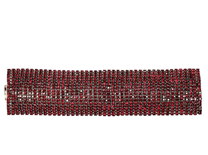 Autre Marque Roberta Chiarella Bracciale Cuff Largo in Cristalli Swarovski Rosso Rubino Bordò - vista 4