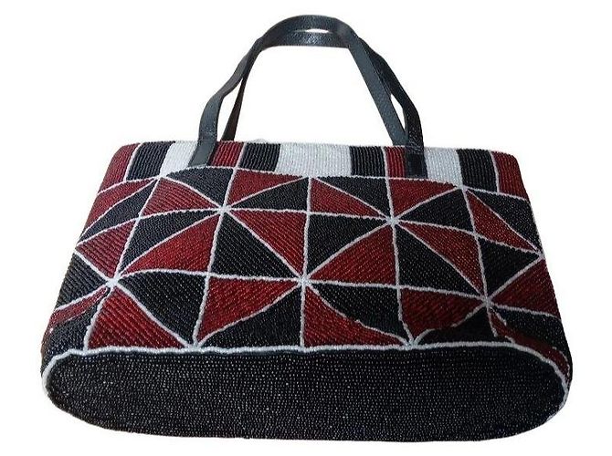 Borsa Tote Fendi con perline geometriche Nero Bianco Rosso Grigio - vista 4