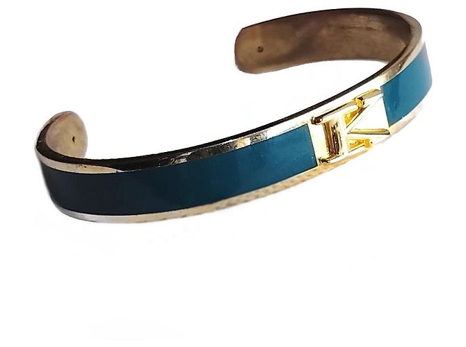 Bracciale rigido Michael Kors MK Logo smalto ottanio D'oro - vista 2