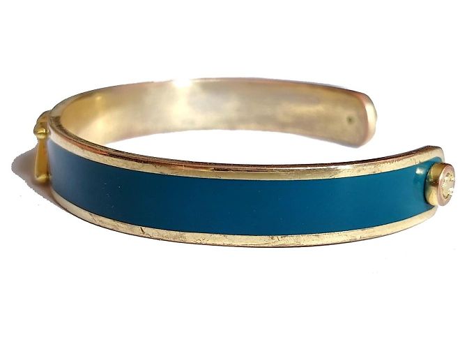 Bracciale rigido Michael Kors MK Logo smalto ottanio D'oro - vista 4
