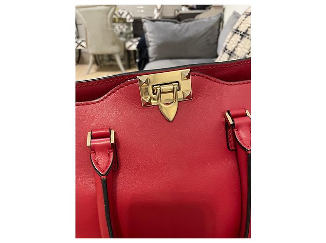 Valentino Garavani Borsa Tote Rockstud in Pelle Rossa Rosso - vista 10