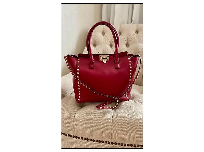 Valentino Garavani Borsa Tote Rockstud in Pelle Rossa Rosso - vista 2