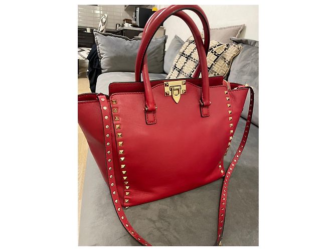Valentino Garavani Borsa Tote Rockstud in Pelle Rossa Rosso - vista 4