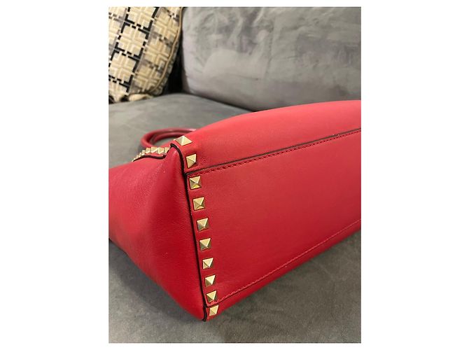 Valentino Garavani Borsa Tote Rockstud in Pelle Rossa Rosso - vista 7