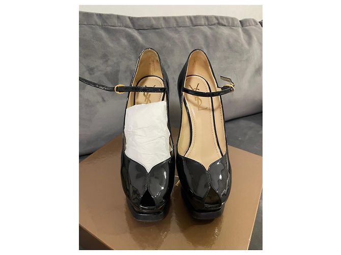 Yves Saint Laurent Mary Jane Plateau Vernice Nera - vista 5