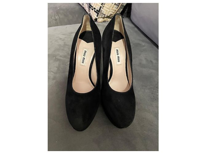 Miu Miu Décolleté con plateau in scamosciato nero - vista 4