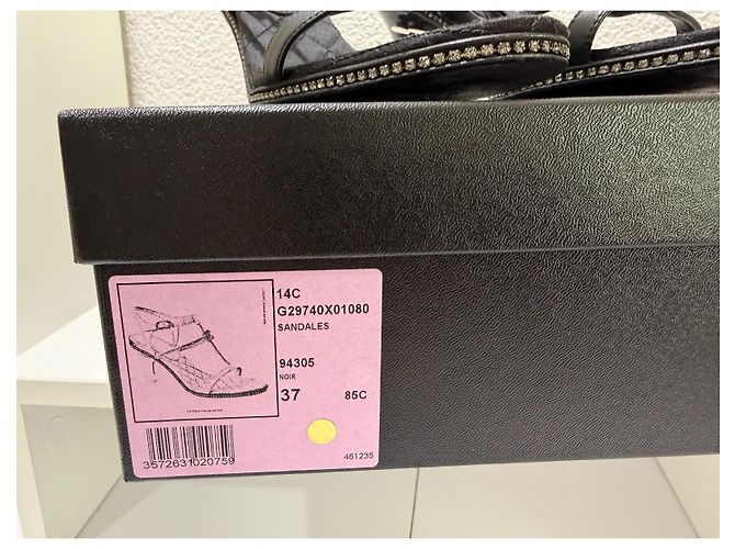 Chanel Sandali in raso nero cristalli tacco lucite - vista 15