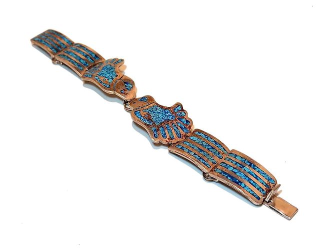 Bracciale Mexicana Argento 925 e Turchese Motivo Uccello - vista 4