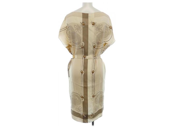 Hermès Vestido de seda Twillaine Hermes Blanco Beige - vista 2