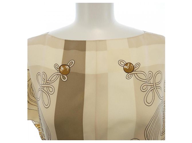 Hermès Vestido de seda Twillaine Hermes Blanco Beige - vista 5