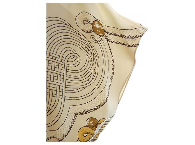 Hermès Vestido de seda Twillaine Hermes Blanco Beige - vista 6