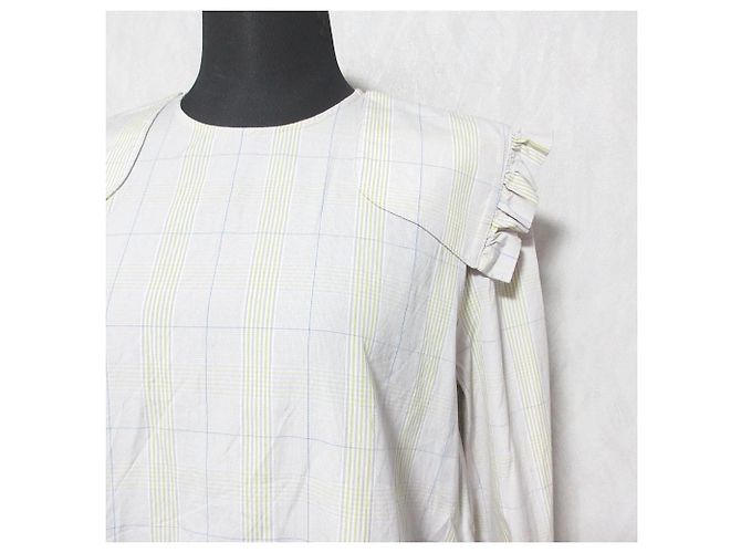 Autre Marque Yori Bluse mit Rüschen an den Schultern und Karomuster Beige - Ansicht 4