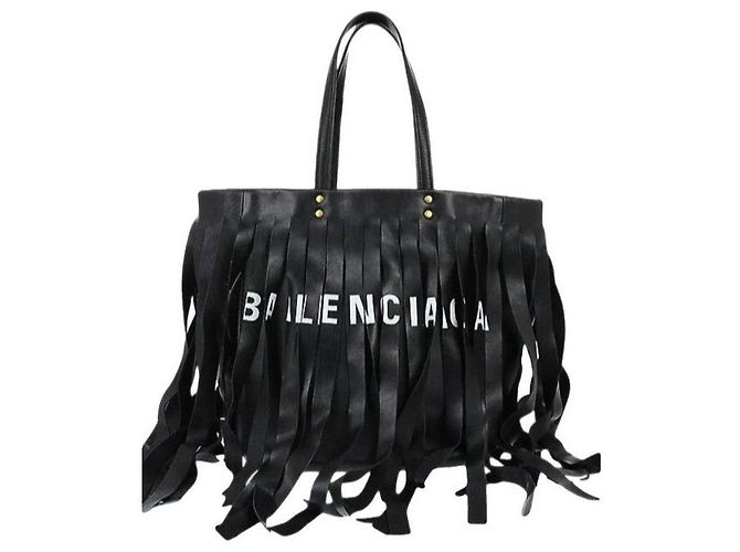 Balenciaga Borsa Tote in Pelle Nera con Frange Nero - vista 3