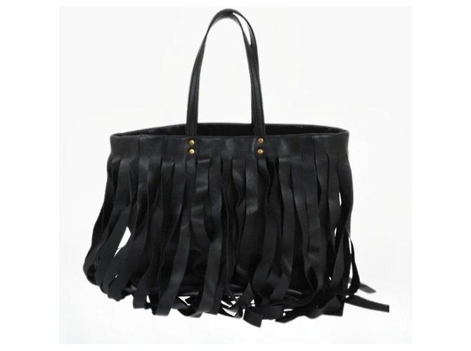Balenciaga Borsa Tote in Pelle Nera con Frange Nero - vista 6