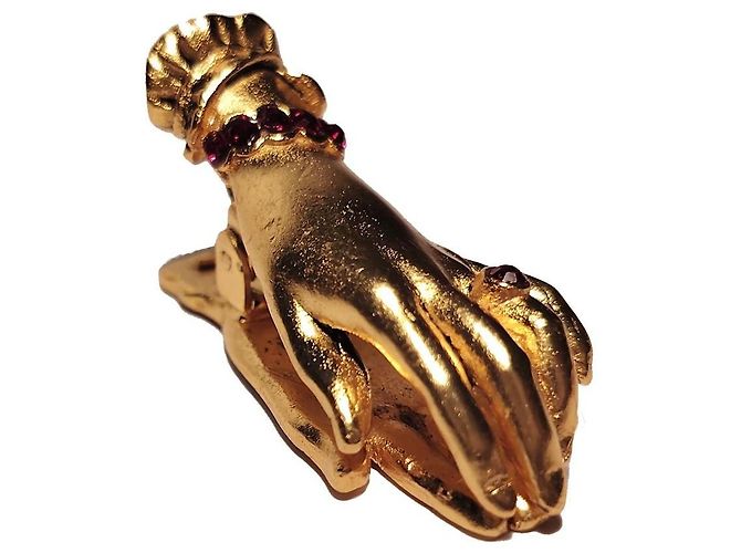 Autre Marque Librairie Pinault Paris Clip per Abito Mano Dorata e Cristalli Rossi D'oro - vista 2