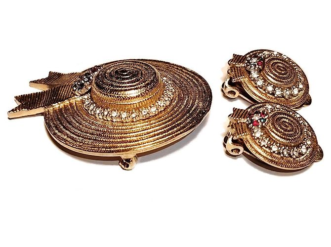 Autre Marque Set Spilla a Cappello e Orecchini Ciner Tono Oro D'oro - vista 4
