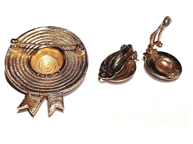 Autre Marque Set Spilla a Cappello e Orecchini Ciner Tono Oro D'oro - vista 5