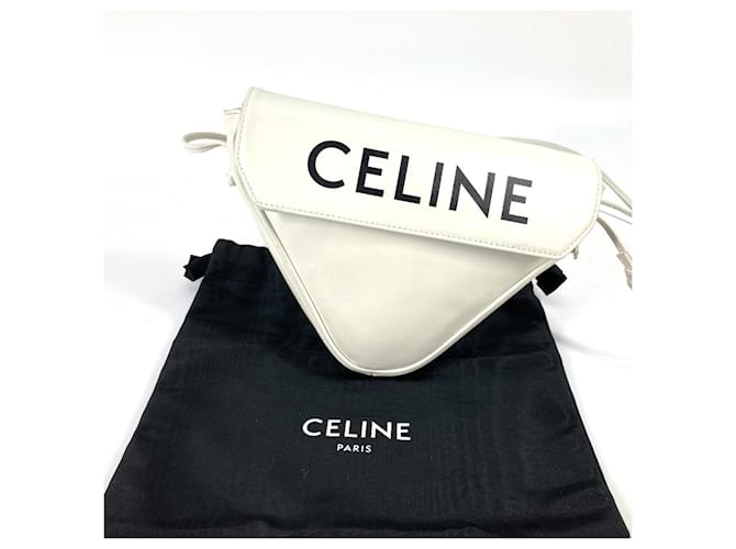 Céline Borsa a tracolla pochette Celine Triangle Logo Nero Bianco - vista 12
