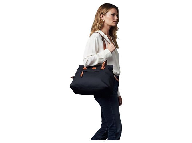 Autre Marque Bric's Borsa Tote in Nylon Nero e Pelle Marrone - vista 2