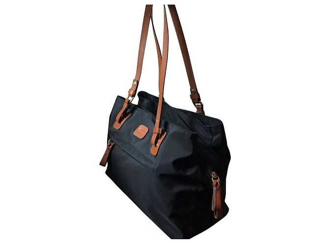 Autre Marque Bric's Borsa Tote in Nylon Nero e Pelle Marrone - vista 5