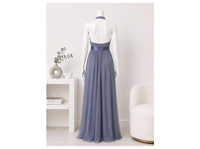 Vera Wang Halterneck Maxikleid aus Chiffon Grau - Ansicht 3