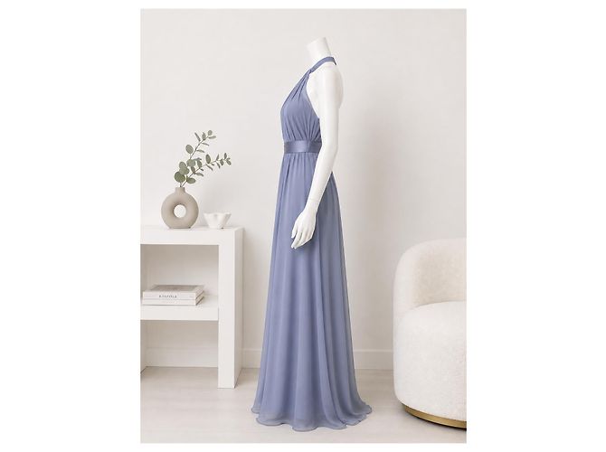 Vera Wang Halterneck Maxikleid aus Chiffon Grau - Ansicht 4