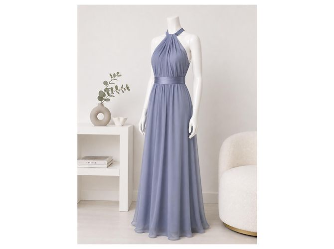 Vera Wang Halterneck Maxikleid aus Chiffon Grau - Ansicht 5