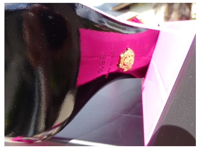 Versace Lackleder Blockabsatz Sandaletten Fuchsia 36,5 Pink - Ansicht 12