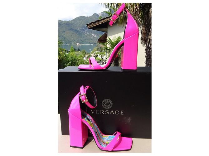 Versace Lackleder Blockabsatz Sandaletten Fuchsia 36,5 Pink - Ansicht 3