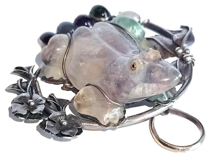 No Name Broche Pendentif Grenouille Fluorite Argent Argenté - vue 2