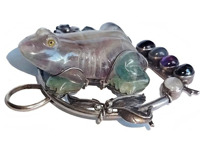 No Name Broche Pendentif Grenouille Fluorite Argent Argenté - vue 3