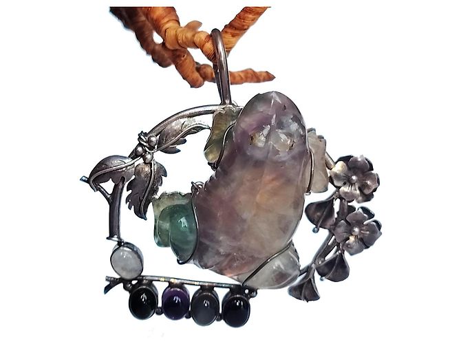 No Name Broche Pendentif Grenouille Fluorite Argent Argenté - vue 4