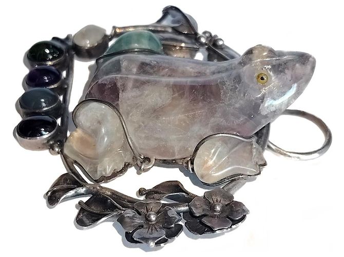 No Name Broche Pendentif Grenouille Fluorite Argent Argenté - vue 5