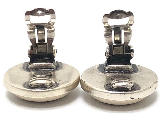 Pendientes de clip CHANEL Coco Mark Circle Button Plata Blanco - vista 5
