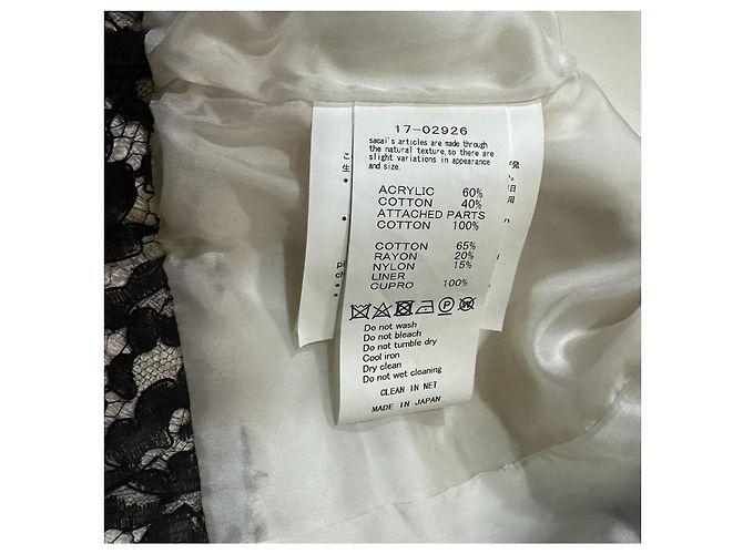 Sacai Tweed-Jacke mit Spitze und Fransen Schwarz Weiß Roh - Ansicht 13