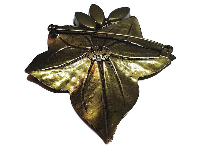 Autre Marque JL Blin Paris Blatt-Brosche mit Biene und Glassteinen Golden - Ansicht 5