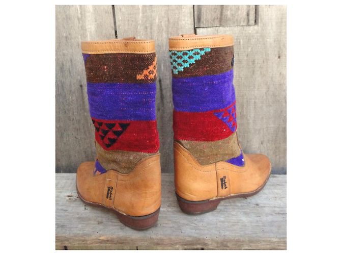 Autre Marque Bottes Sabah Ibiza en cuir et kilim style bohème Marron Multicolore - vue 4