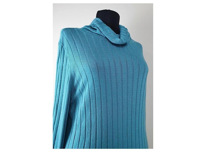 Marcel Ostertag Blaues Rippstrick-Rollkragenkleid - Ansicht 3