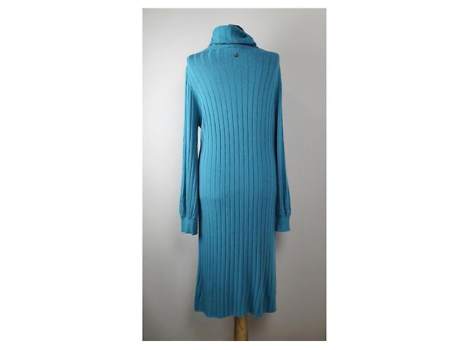 Marcel Ostertag Blaues Rippstrick-Rollkragenkleid - Ansicht 4