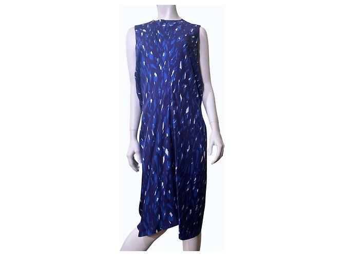 Balenciaga Vestido Midi sin mangas de seda estampado abstracto azul Blanco Azul oscuro - vista 2