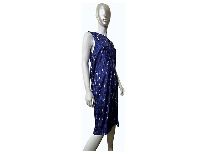 Balenciaga Vestido Midi sin mangas de seda estampado abstracto azul Blanco Azul oscuro - vista 3